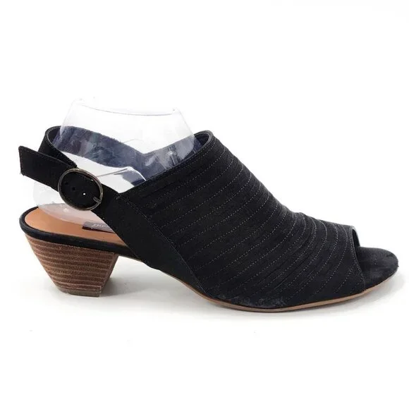 PAUL GREEN Cheri Black Nubuck Leather Slingback Sandals Heel - Picture 5 of 13